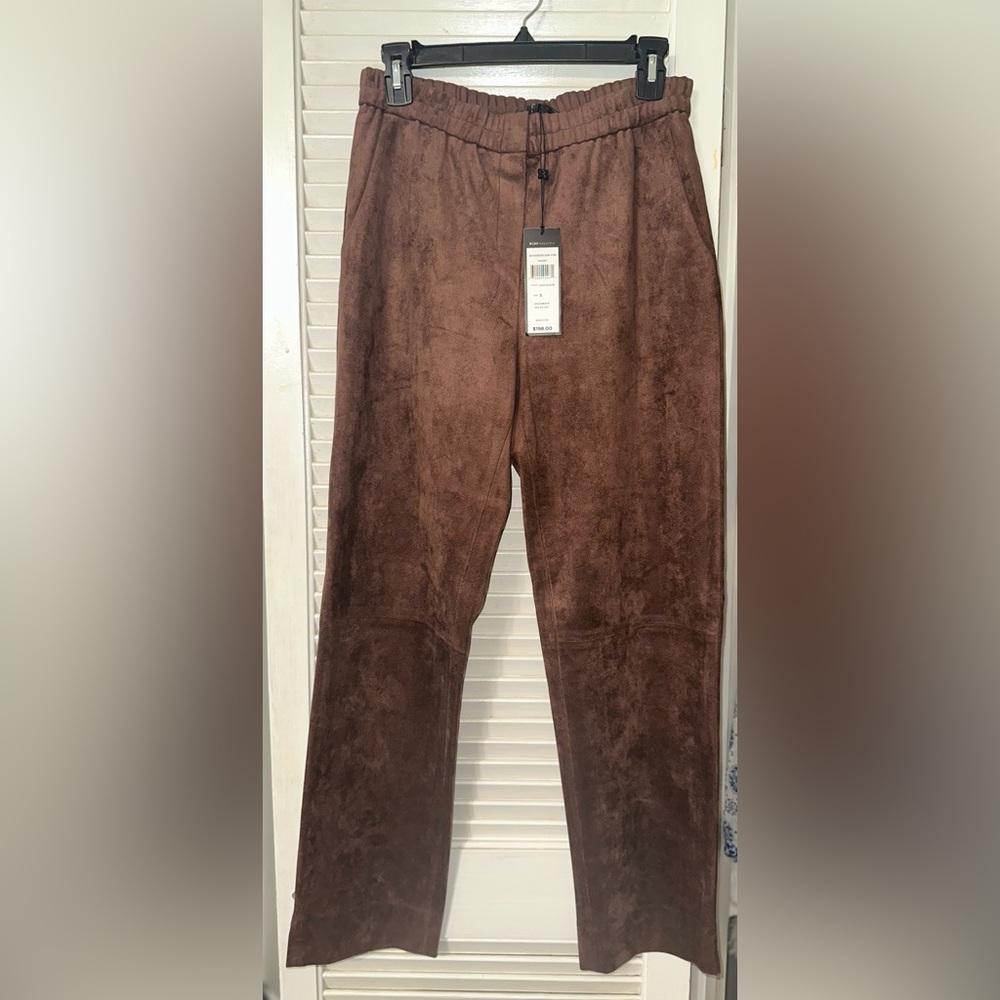BCBG MAXAZRIA Velvet High-Waisted Trousers. Color: Chocolate.
